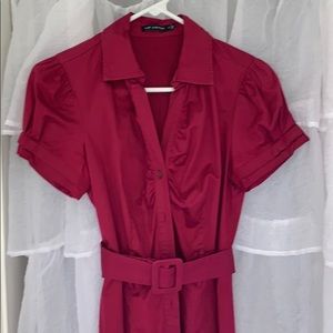 Limited ruby red short sleeve belted dress